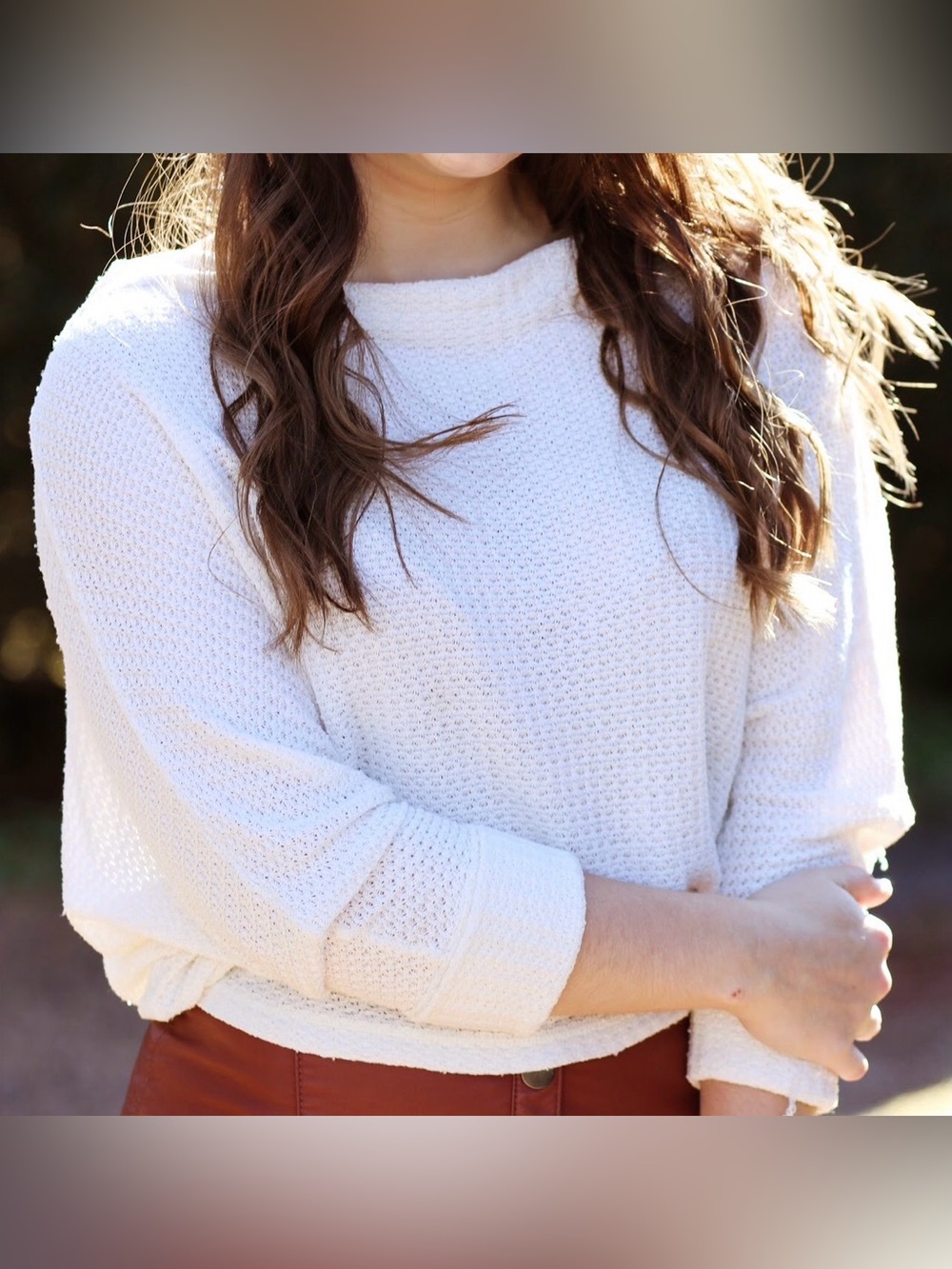Free People White Women's Waffle-Knit Sweater